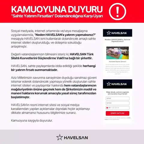 HAVELSAN Sahte Yatırım Uyarısı
